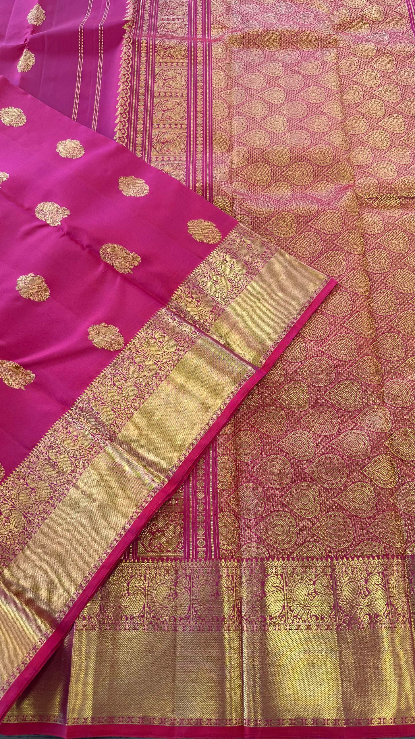 DUAL TONE RANI PINK PURE KANICHIPURAM HANDLOOM SILK SAREE (KSS143)