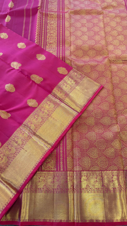 DUAL TONE RANI PINK PURE KANICHIPURAM HANDLOOM SILK SAREE (KSS143)