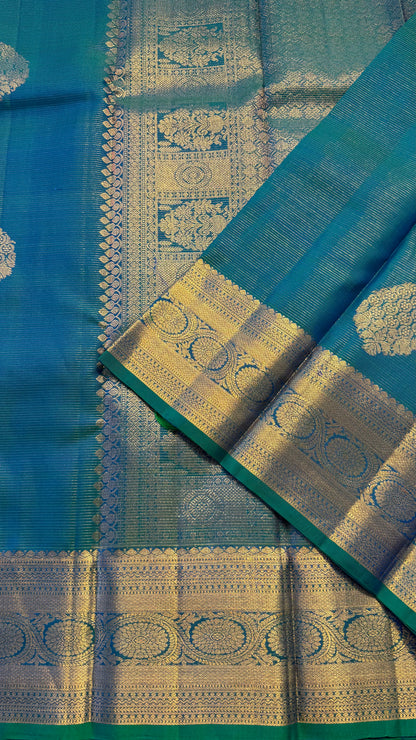 VAIRA OOSI PEACOCK GREEN HANDLOOM KANCHIPURAM SILK SAREE (KSS428)