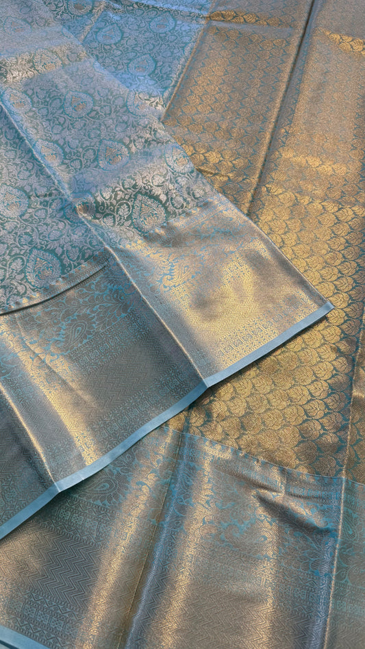 LIGHT BLUE SEMI SILK KANICHIPURAM SILK SAREE (SSKS20)