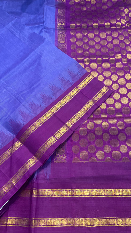 DARK LILAC WITH DARK RASPBERRY TRADITIONAL RETTAI PETTA BORDER HANDLOOM KANCHIPURAM SILK COTTON (KSC46)