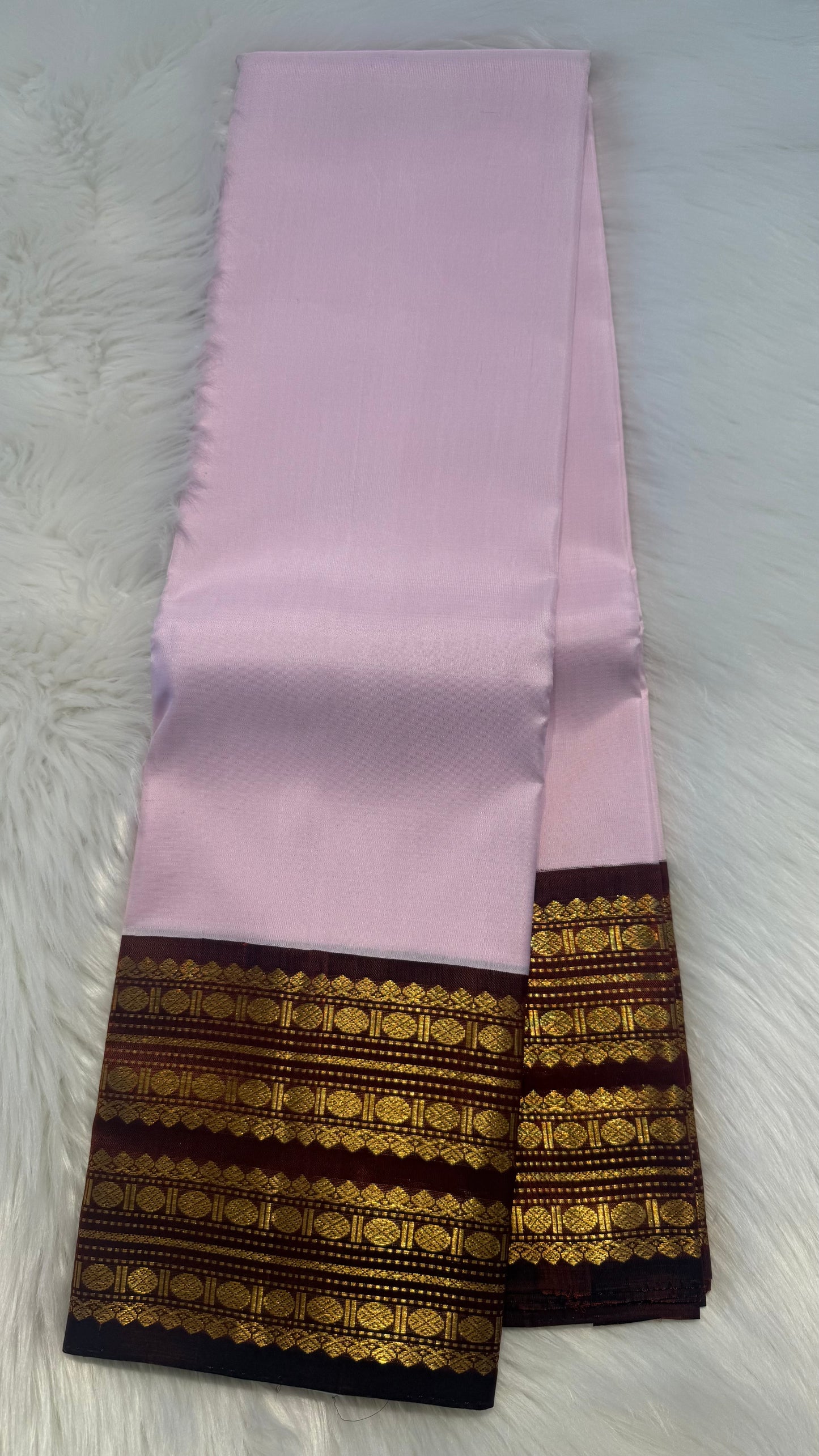 BABY PINK WITH CONTRAST DARK BROWN GOLD ZARI HANDLOOM KANICHIPURAM SILK SAREE (KSS176)