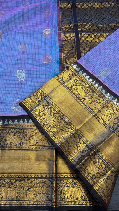 DUAL TONE PINK PURPLE WITH CONTRAST DARK BROWN MANGALAGIRI SILK COTTON (MSC04)