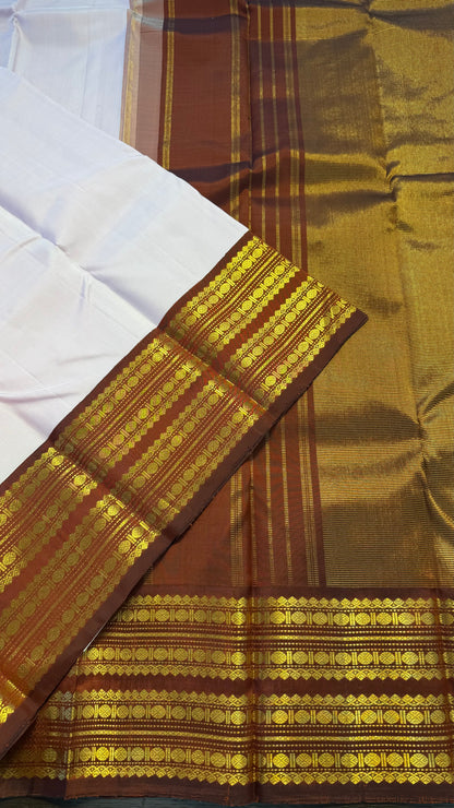 BABY PINK WITH CONTRAST DARK BROWN GOLD ZARI HANDLOOM KANICHIPURAM SILK SAREE (KSS176)