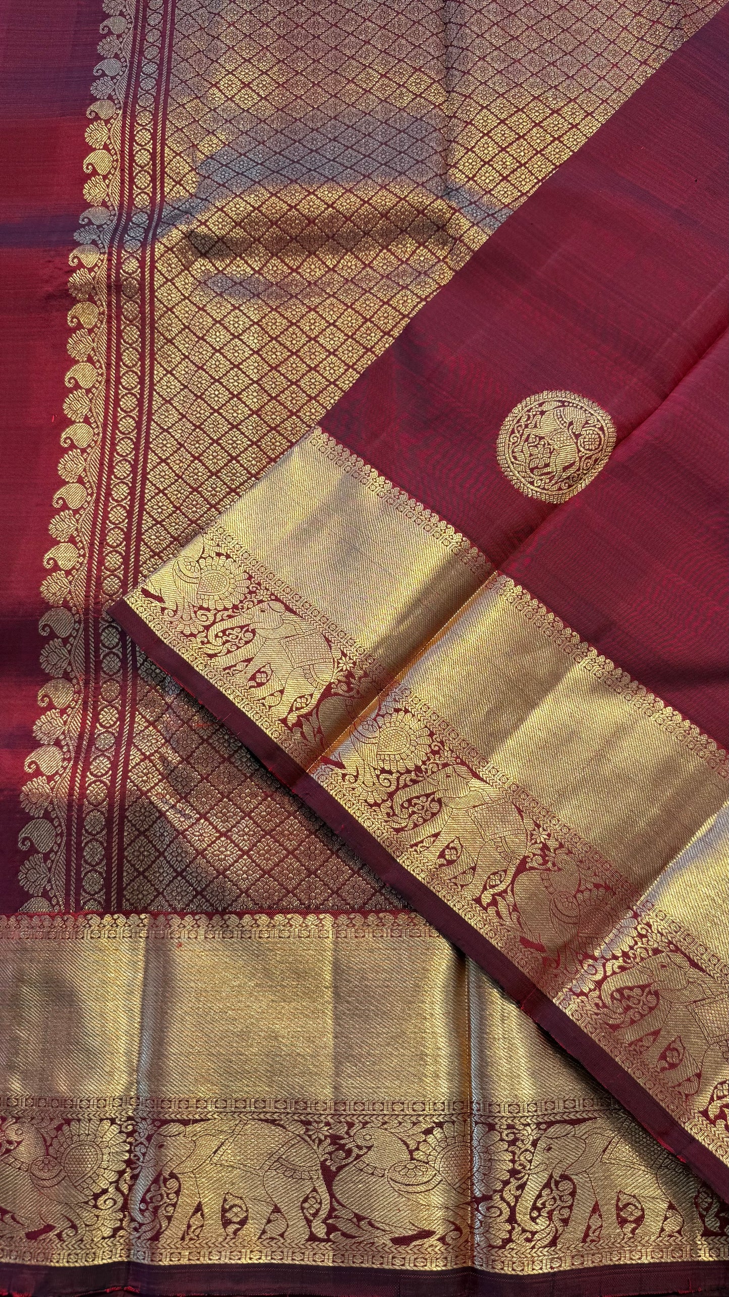 MAROON GOLD ZARI HANDLOOM KANCHIPURAM SILK SAREE (KSS392)