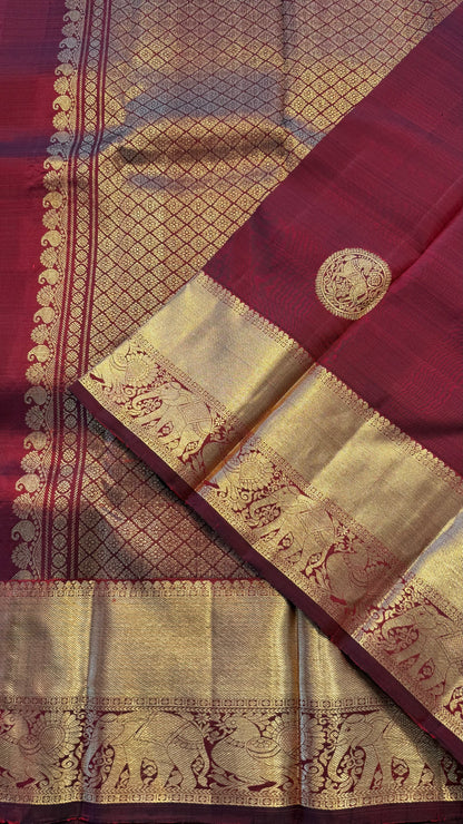 MAROON GOLD ZARI HANDLOOM KANCHIPURAM SILK SAREE (KSS392)