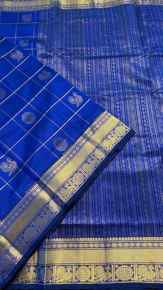 ROYAL BLUE KATTAM KANCHIPURAM SILK COTTON SAREE (KSC94)