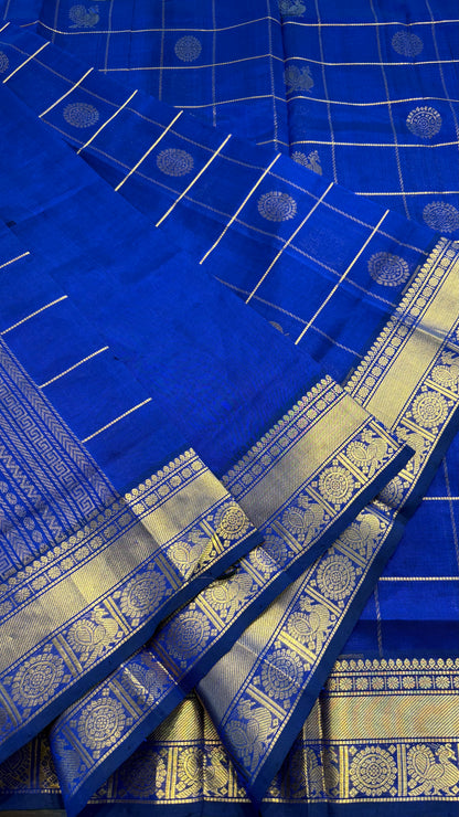 ROYAL BLUE KATTAM KANCHIPURAM SILK COTTON SAREE (KSC94)