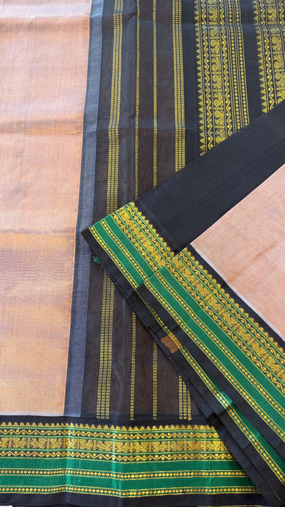 RUST GOLD WITH CONTRAST BLACK KANCHIPURAM SILK COTTON (KSC73)