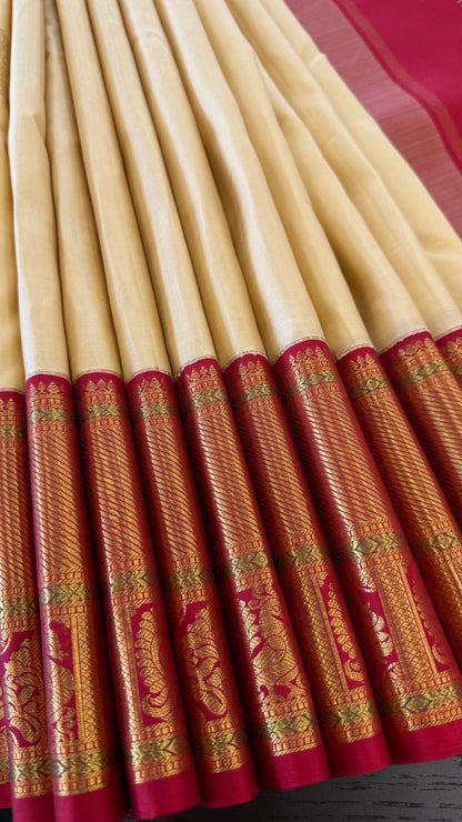 GOLD CONTRAST RED BORDER GOLD ZARI HANDLOOM KANICHIPURAM SILK SAREE (KSS75)