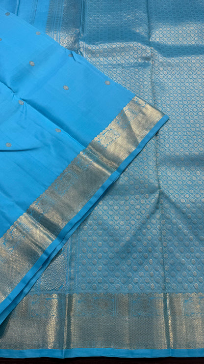 AQUA BLUE PURE KANCHIPURAM HANDLOOM SILK SAREE SILK(KSS 527)