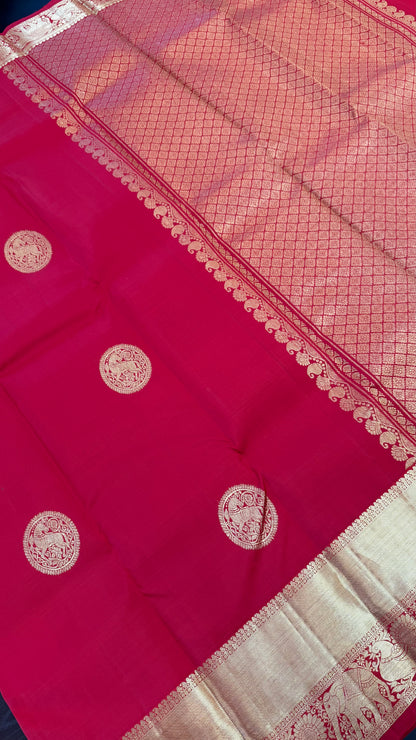 CHILI RED GOLD ZARI HANDLOOM KANCHIPURAM SILK SAREE (KSS370