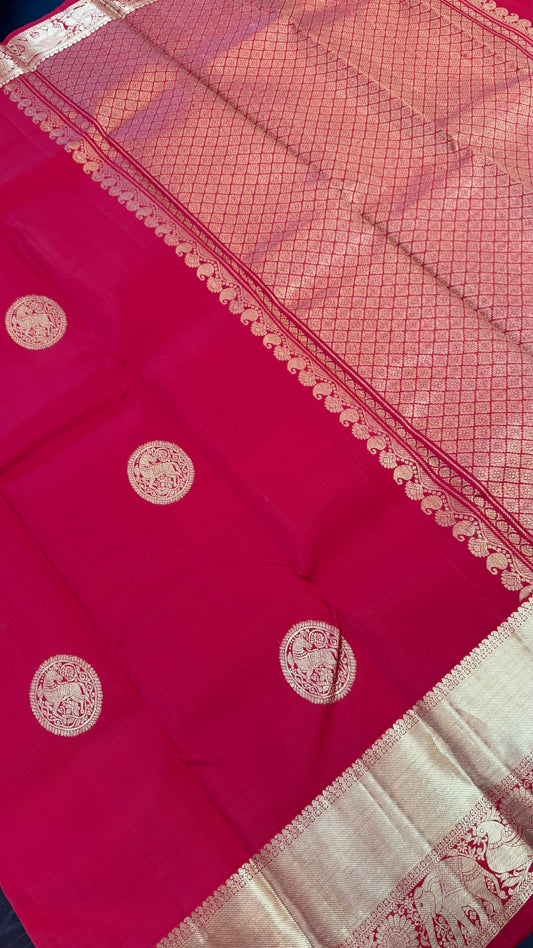 CHILI RED GOLD ZARI HANDLOOM KANCHIPURAM SILK SAREE (KSS370