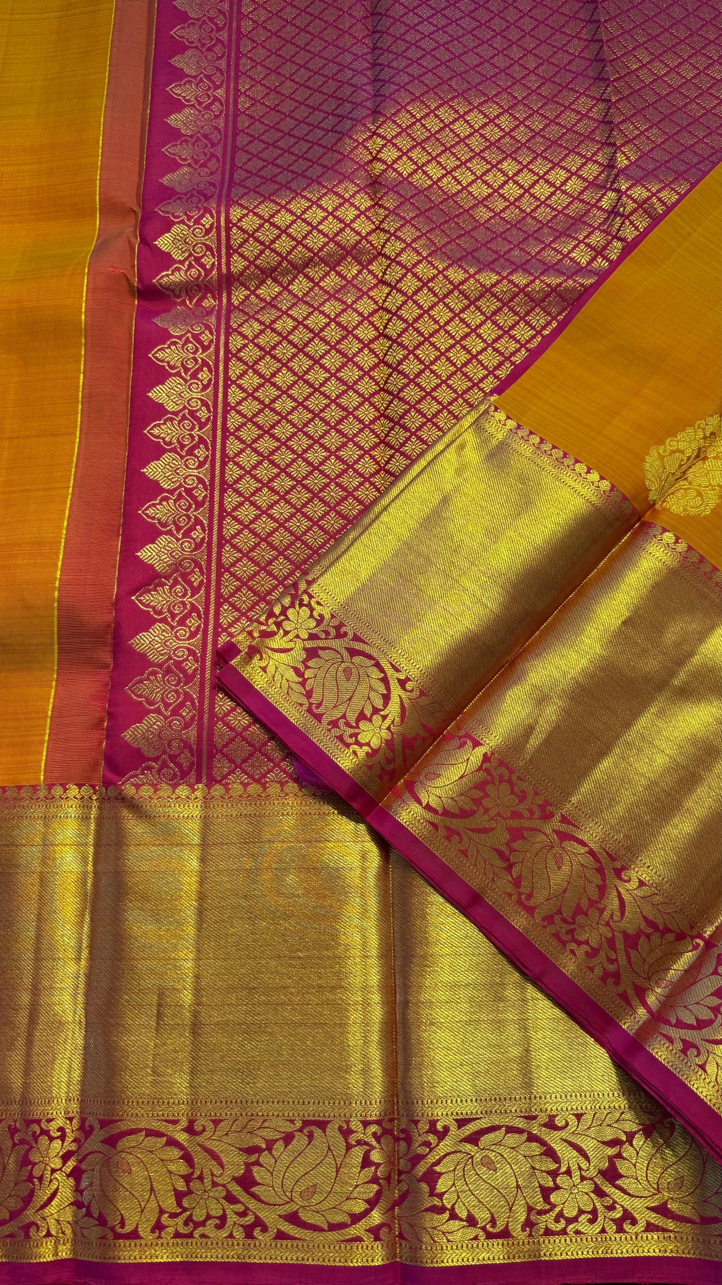MAMBALAM CONTRAST PINK GOLD ZARI HANDLOOM KANCHIPURAM SILK SAREE (KSS436)