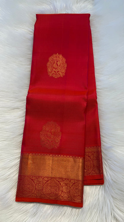 DUAL TONE KANAKAMBARAM ORANGE HANDLOOM KANICHIPURAM SILK SAREE (KSS320)