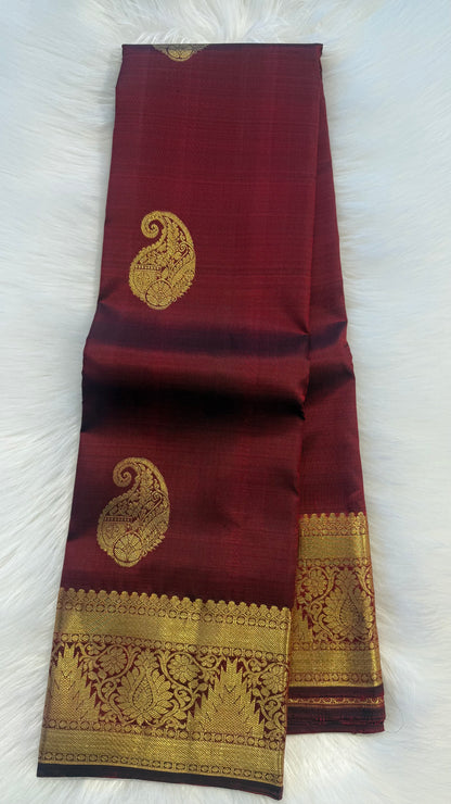 MAROON GOLD ZARI HANDLOOM KANCHIPURAM SILK SAREE (KSS383)
