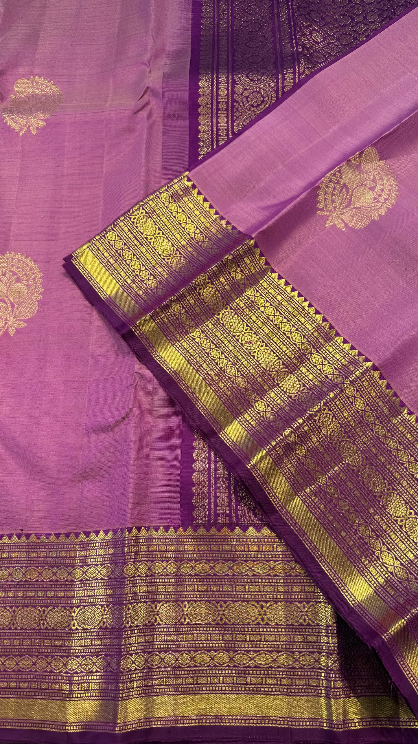 DUAL TONE LILAC WITH CONTRAST PURPLE KANCHIPURAM HANDLOOM SILK SAREE (KSS377)
