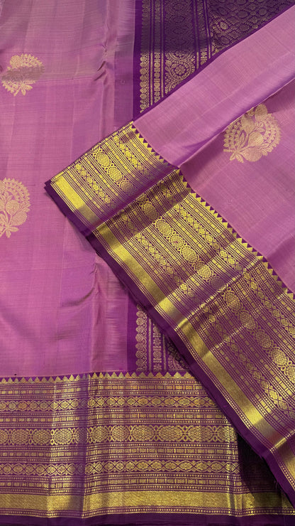 DUAL TONE LILAC WITH CONTRAST PURPLE KANCHIPURAM HANDLOOM SILK SAREE (KSS377)