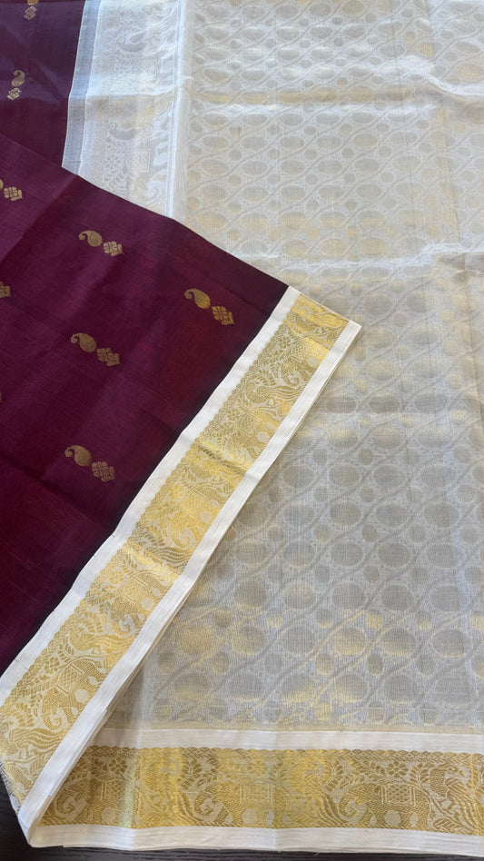 MAROON WITH CONTRAST CREAM KANCHIPURAM SILK COTTON (KSC78)