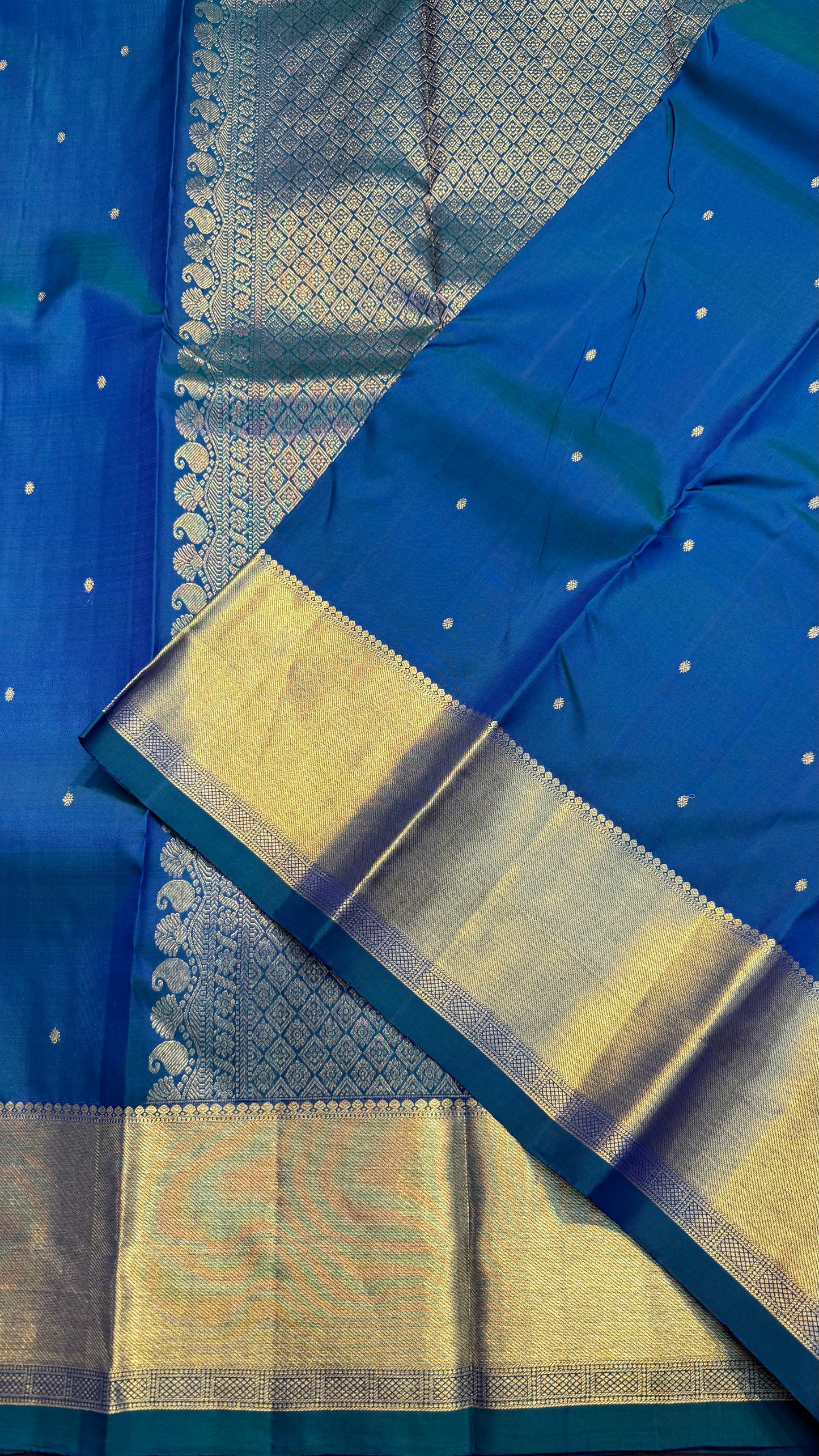 PEACOCK BLUE GOLD ZARI HANDLOOM KANCHIPURAM SILK SAREE (KSS423)