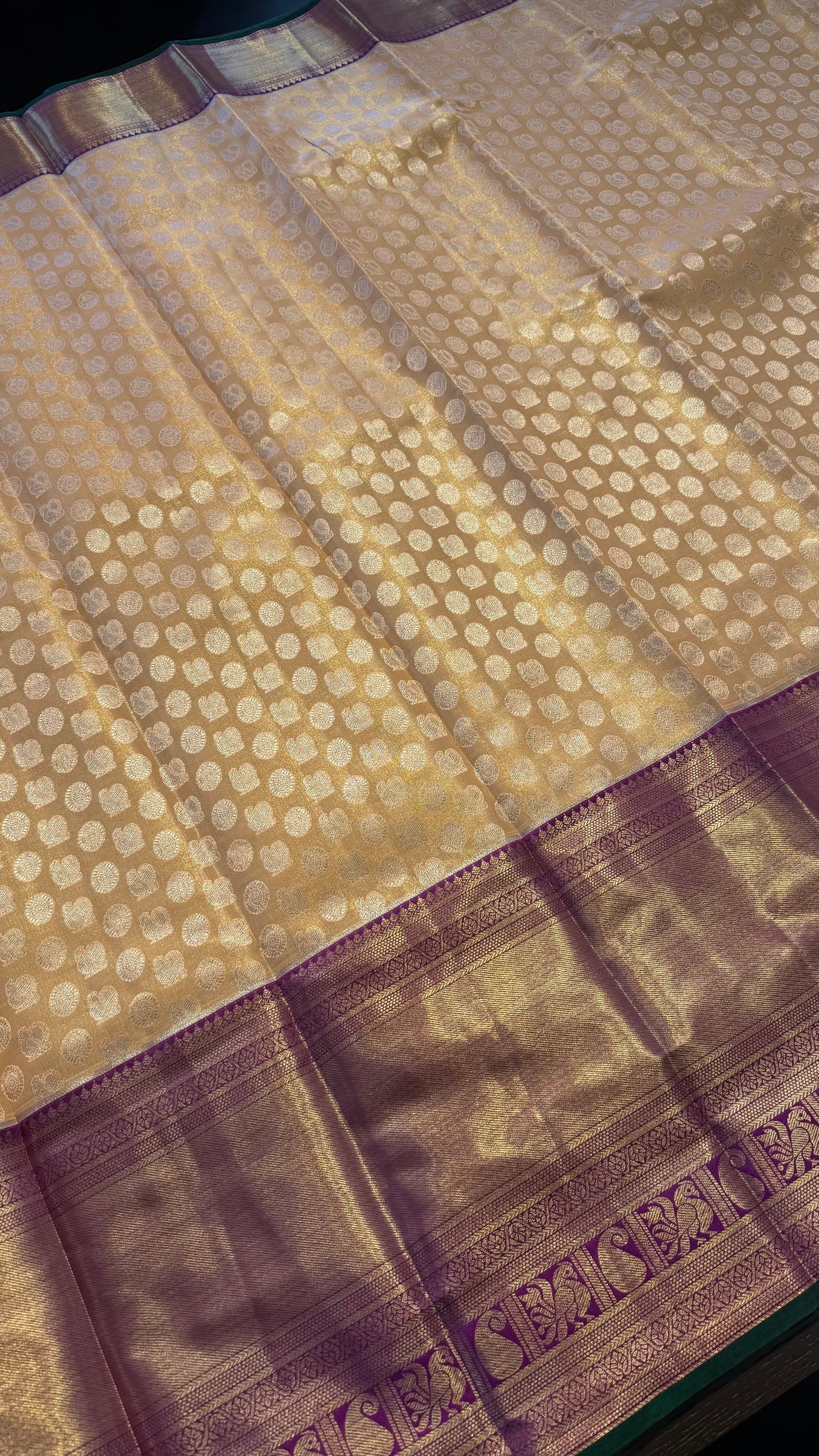PEACH WITH CONTRAST PURPLE SEMI SILK KANCHIPURAM SILK SAREE (SSKS66)