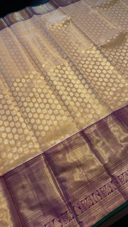 PEACH WITH CONTRAST PURPLE SEMI SILK KANCHIPURAM SILK SAREE (SSKS66)