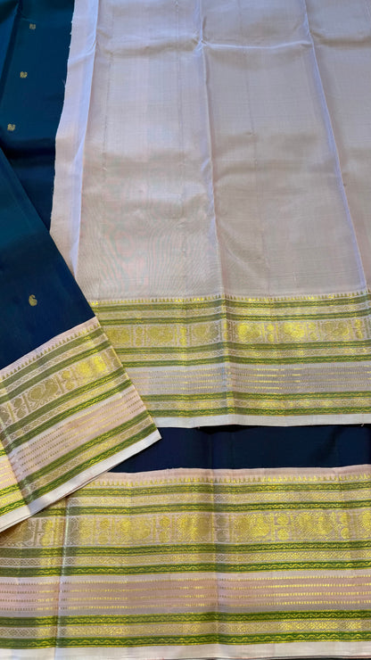 PEACOCK GREEN CONTRAST WITH PINK GOLD ZARI HANDLOOM KANCHIPURAM SILK SAREE (KSS466)