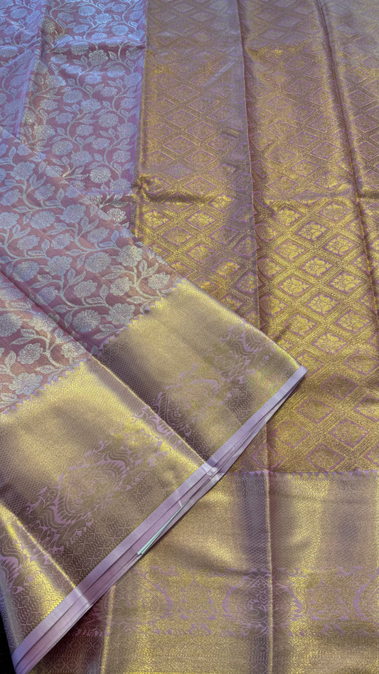 LAVENDER ROSE SEMI SILK KANICHIPURAM SILK SAREE (SSKS09)