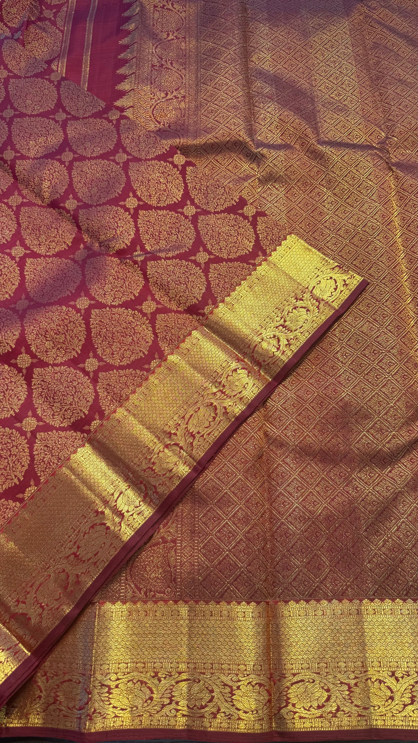 MAROON GOLD FULL ZARI HANDLOOM KANICHIPURAM SILK SAREE (KSS198)I