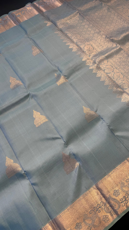 LIGHT BLUISH GREY HANDLOOM KANCHIPURAM SILK SAREE (KSS316)