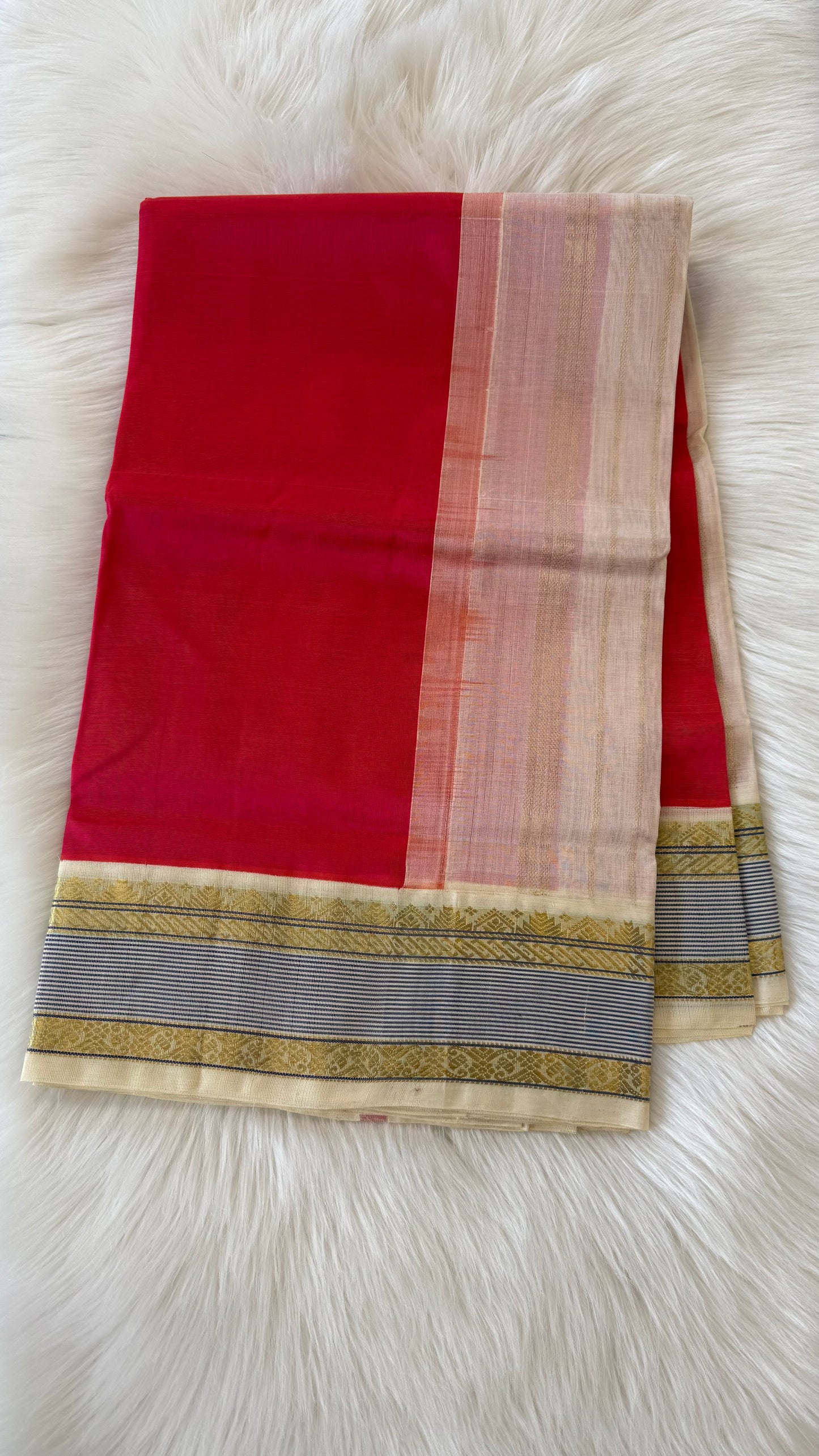 KANAKAMBARAM PINK WITH CREAM GOLD HANDLOOM KANCHIPURAM SILK COTTON (KSC29)