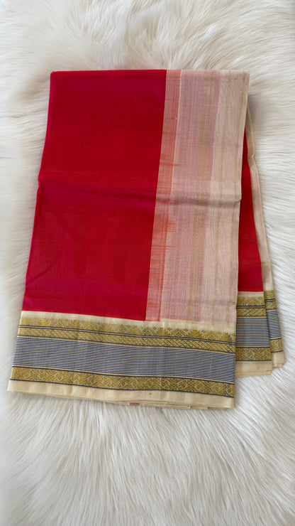 KANAKAMBARAM PINK WITH CREAM GOLD HANDLOOM KANCHIPURAM SILK COTTON (KSC29)