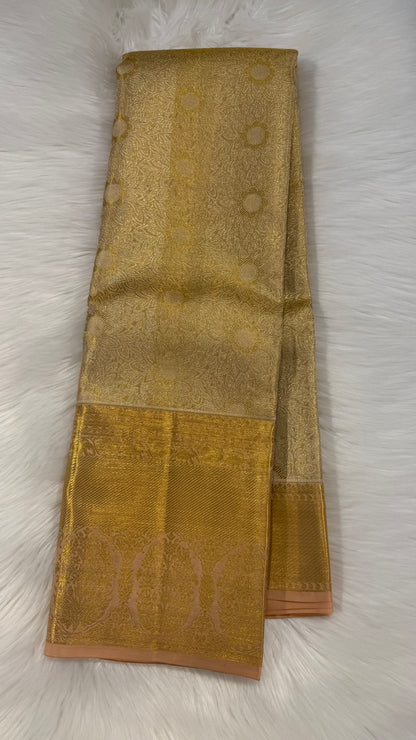 GOLDEN PEACH FULL ZARI HANDLOOM KANCHIPURAM SILK SAREE (KSS439)