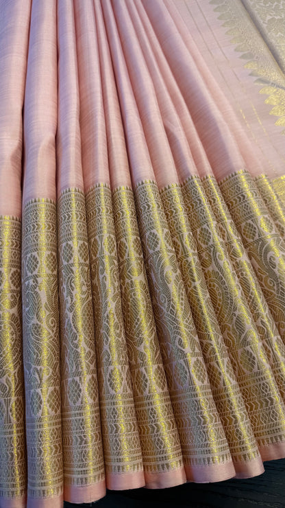 PASTEL PINK GOLD ZARI HANDLOOM KANCHIPURAM SILK SAREE (KSS147)