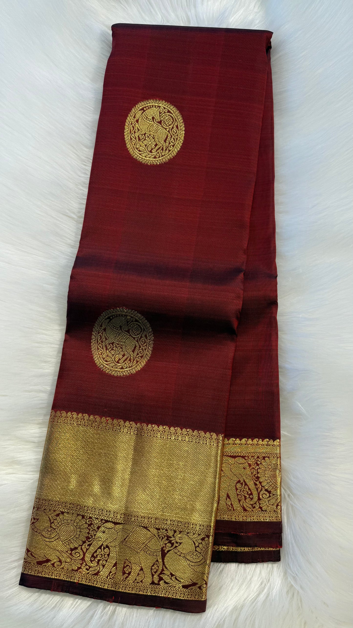 MAROON GOLD ZARI HANDLOOM KANCHIPURAM SILK SAREE (KSS392)