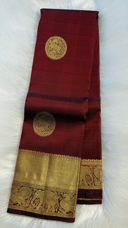 MAROON GOLD ZARI HANDLOOM KANCHIPURAM SILK SAREE (KSS392)