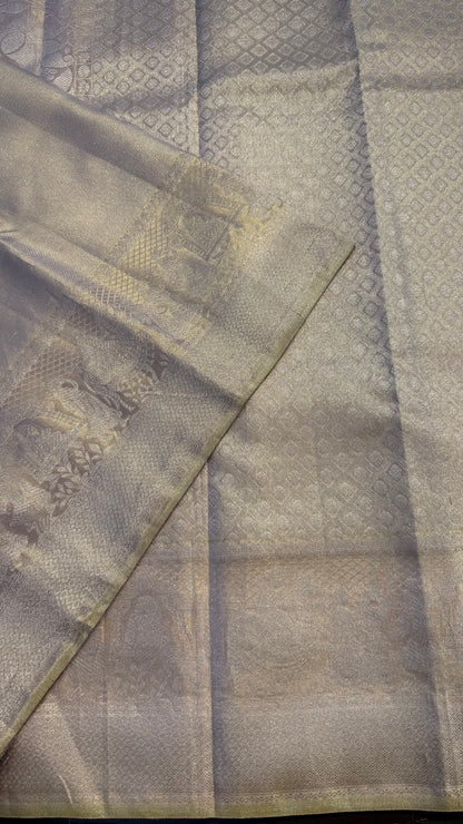 PALE GOLD FULL ZARI HANDLOOM KANCHIPURAM SILK SAREE (KSS441)