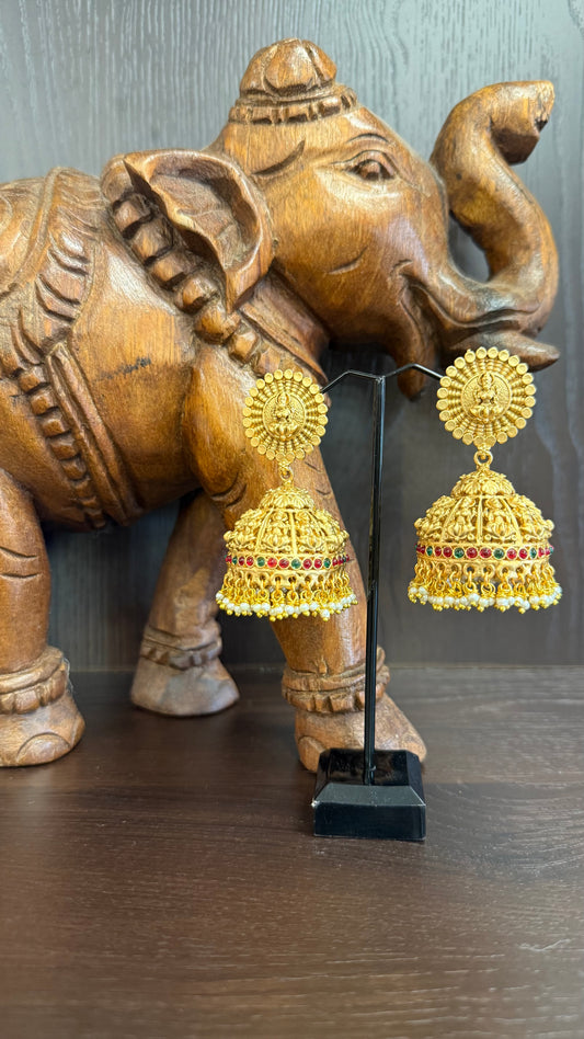 Antique Green and Ruby Jhumka