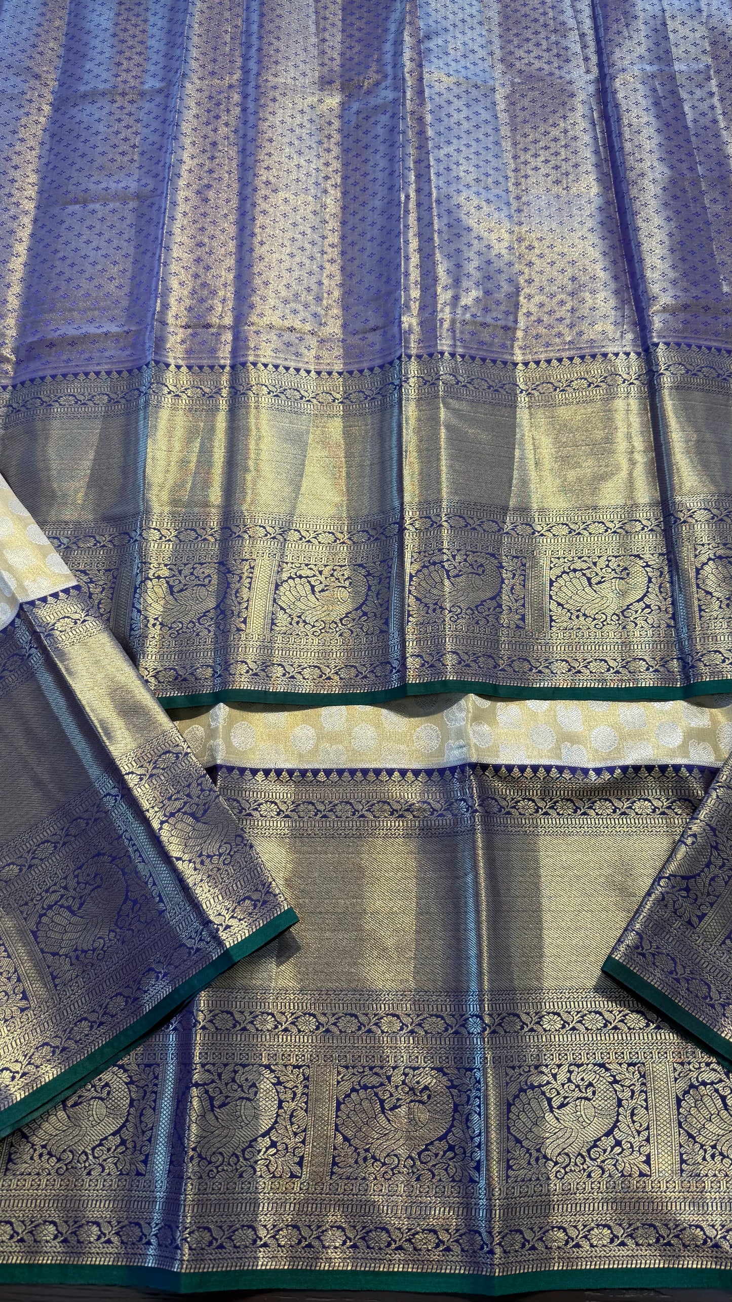 GOLD WITH CONTRAST BLUE SEMI SILK KANCHIPURAM SILK SAREE (SSKS59)