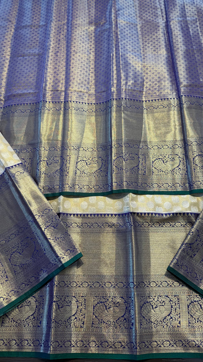 GOLD WITH CONTRAST BLUE SEMI SILK KANCHIPURAM SILK SAREE (SSKS59)