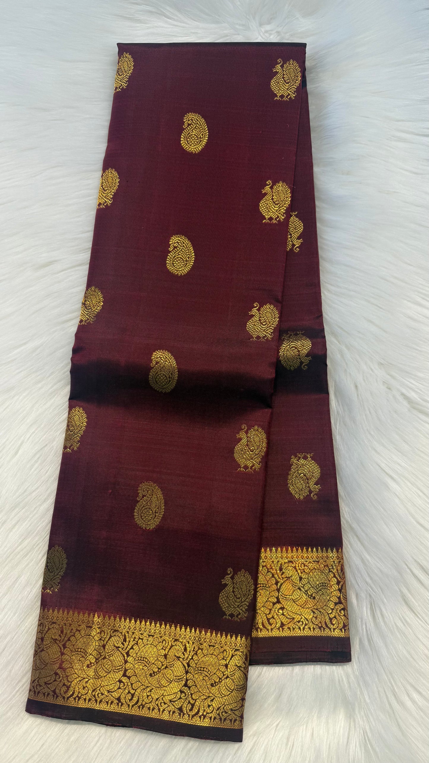 MULBERRY MAROON GOLD ZARI HANDLOOM KANCHIPURAM SILK SAREE (KSS117)