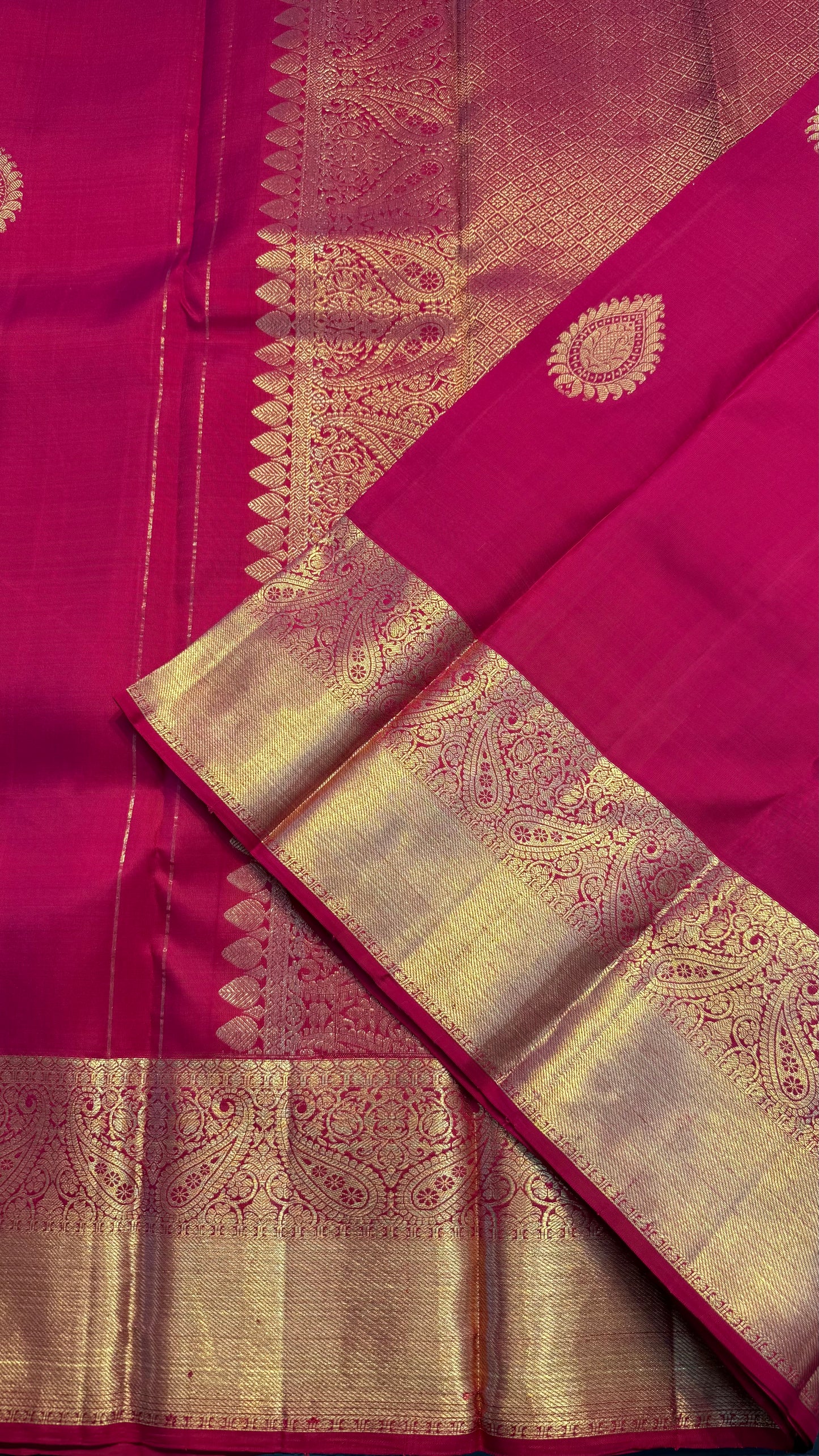 DUAL TONE RANI PINK PURE KANICHIPURAM HANDLOOM SILK SAREE (KSS390)
