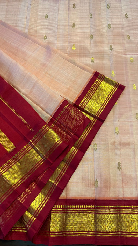 CANDY PINK WITH CONTRAST DEEP RED PURE HANDLOOM KANCHIPURAM SINGLE SIDE BORDER SILK SAREE (KSSB18)
