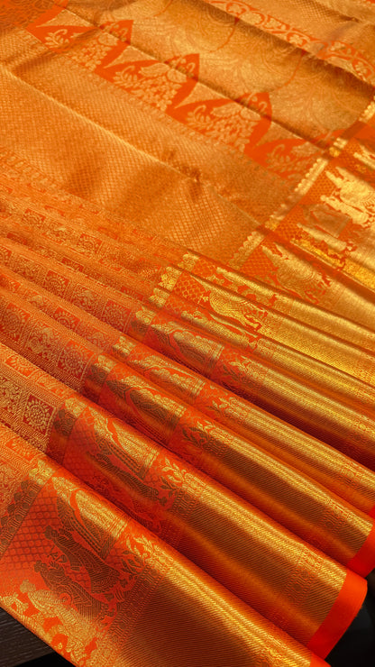 VIBRANT BURNT ORANGE PURE KANCHIPURAM HANDLOOM SILK SAREE (KSS700)