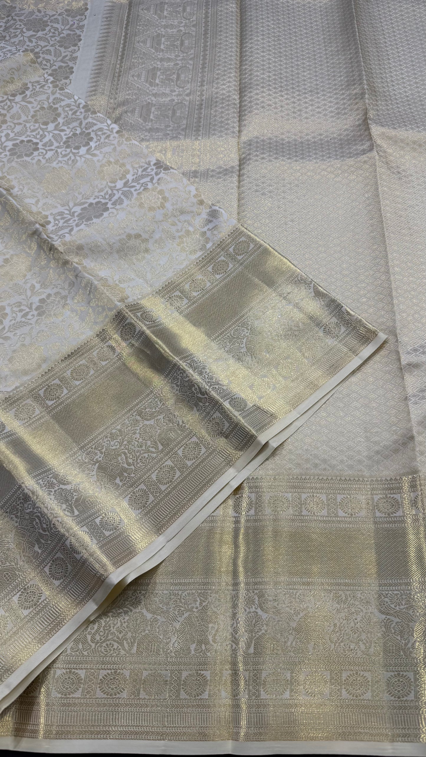 OFF WHITE GOLD ZARI PURE KANCHIPURAM HANDLOOM SILK SAREE SILK(KSS 597)
