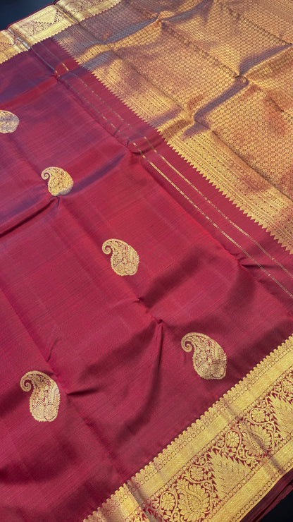 MAROON GOLD ZARI HANDLOOM KANCHIPURAM SILK SAREE (KSS383)