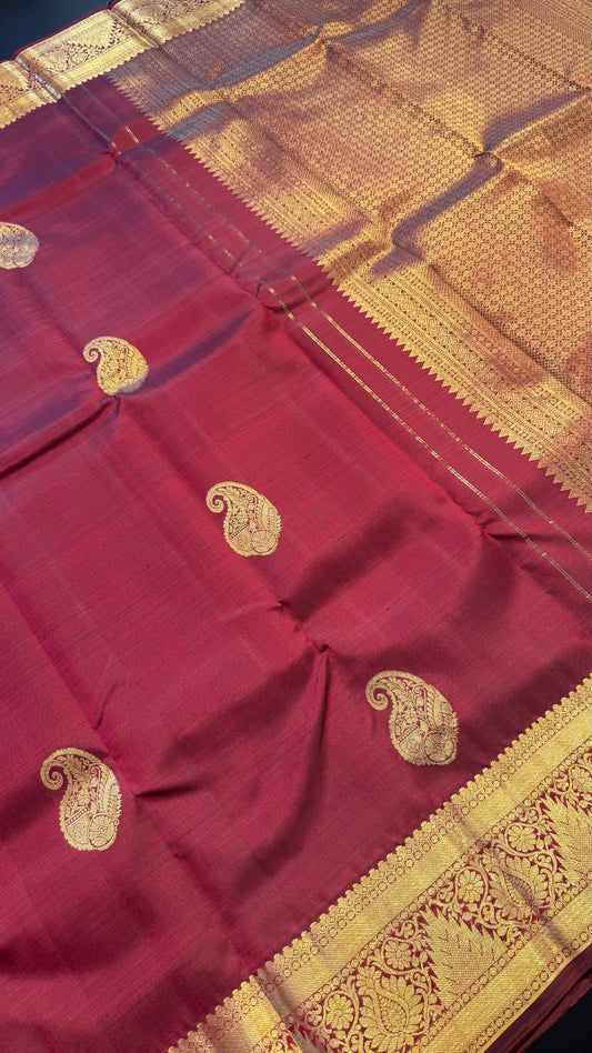MAROON GOLD ZARI HANDLOOM KANCHIPURAM SILK SAREE (KSS383)