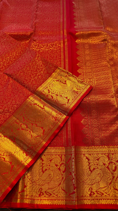 CHILLI RED FULL GOLD ZARI PURE HANDLOOM KANCHIPURAM SILK SAREE (KSS 506)