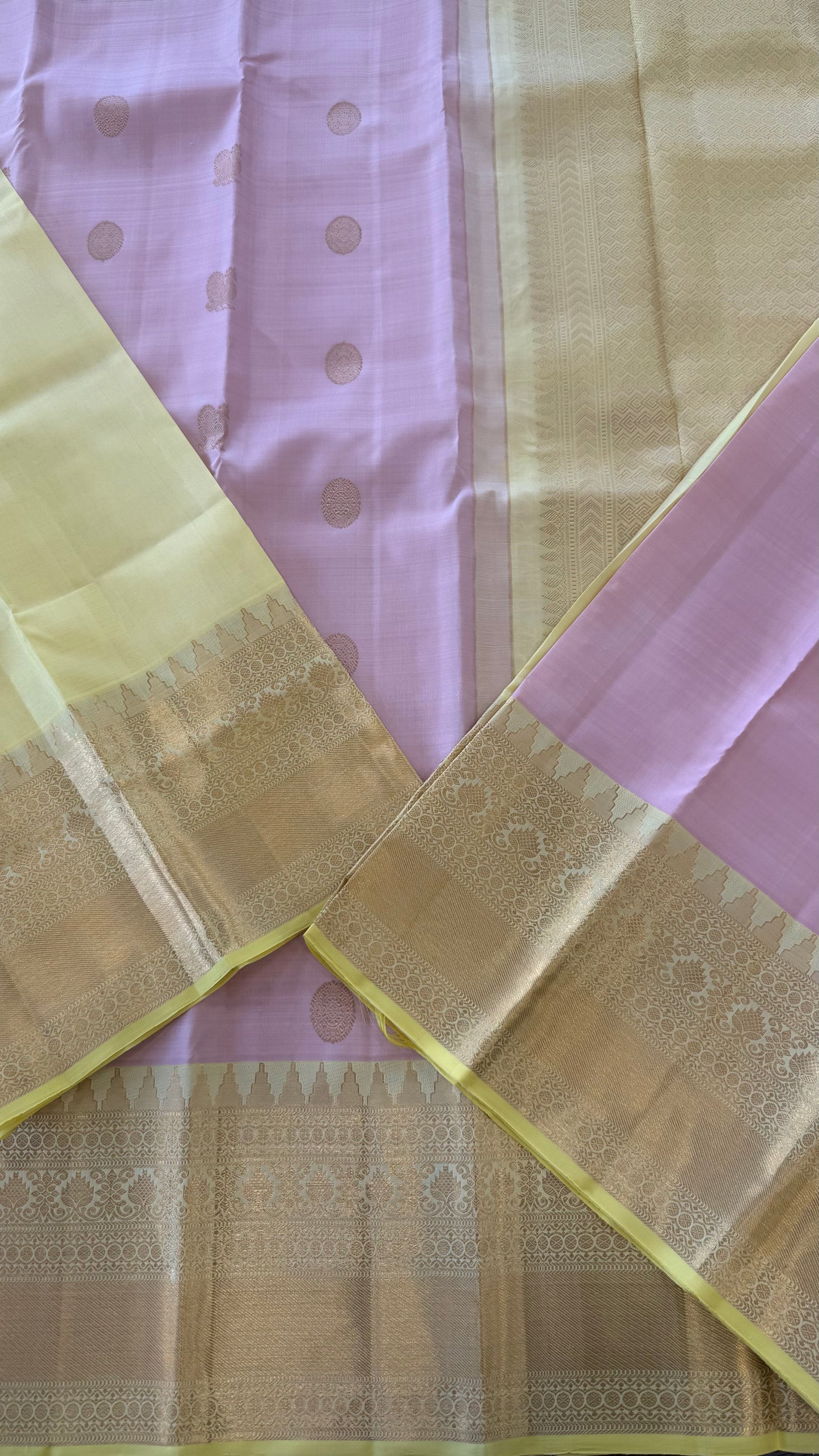 PASTEL PINK WITH CONTRAST LEMON YELLOW GOLD ZARI HANDLOOM KANICHIPURAM SILK SAREE (KSS267)