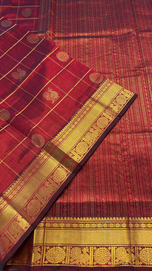 MAROON KATTAM HANDLOOM KANCHIPURAM SILK COTTON (KSC88)
